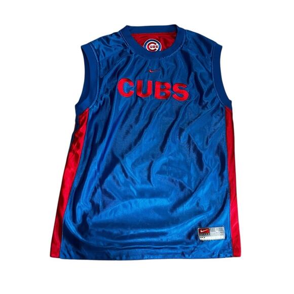 Vintage Nike Center Swoosh Chicago Cubs Sleeveless Retro Jersey sz L Reversible - Picture 1 of 5